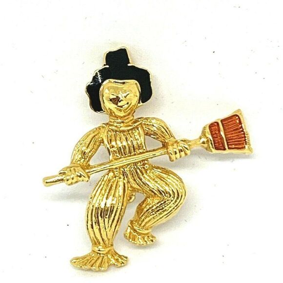 Scarecrow Gold Tone Avon Brooch Halloween Fall Pin - Picture 1 of 6